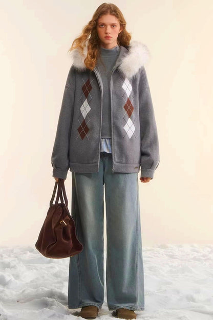 Diamond-Embroidered Woolen Jacket