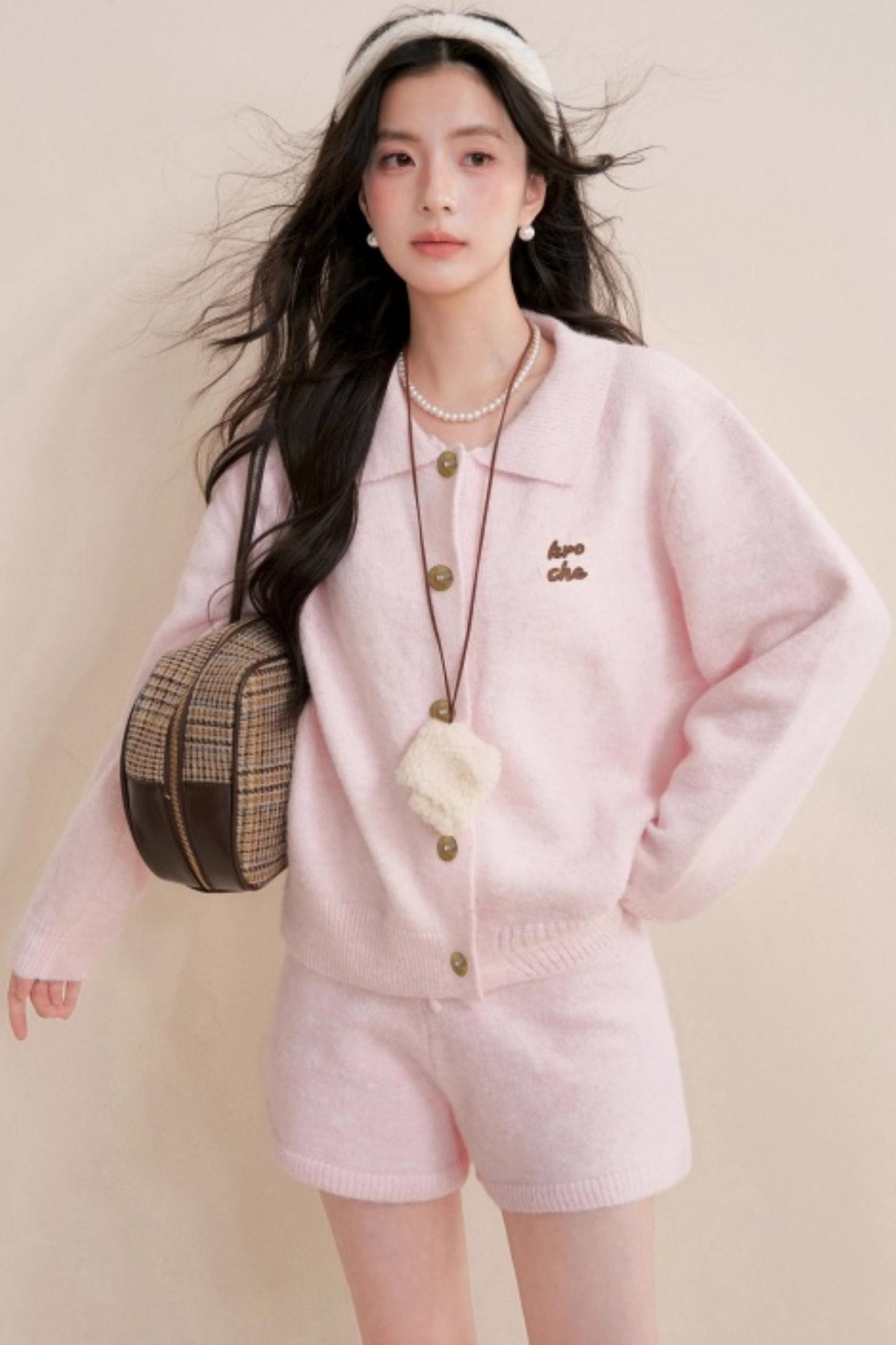 Velvet Contrast Lapel Cardigan Set-Up