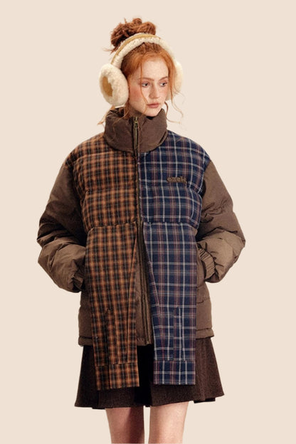 Irregular Plaid Contrast Thickened Cotton Jacket