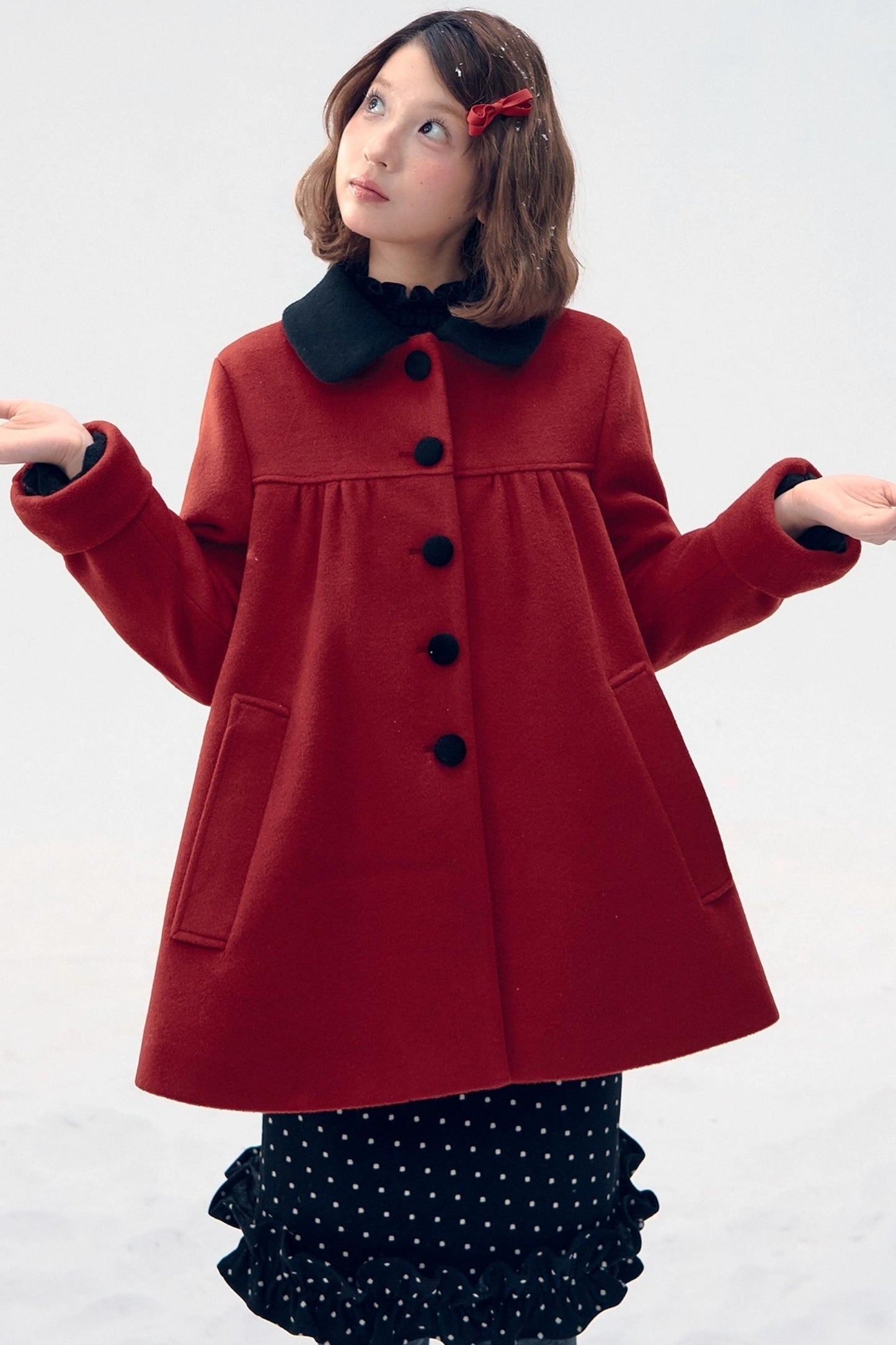 Red Woolen Doll Collar Coat