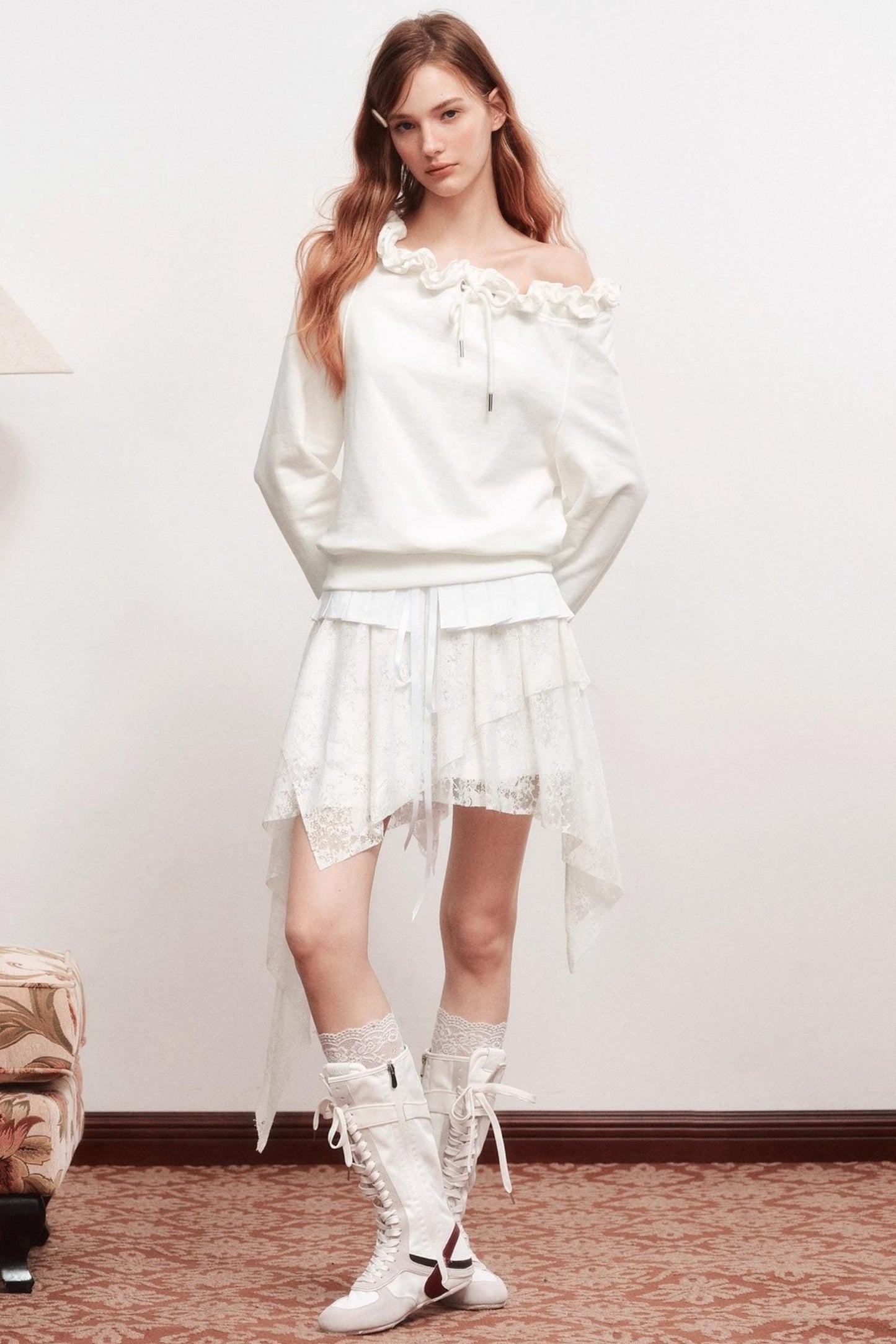 Ruffle Long-Sleeved Sweatshirt