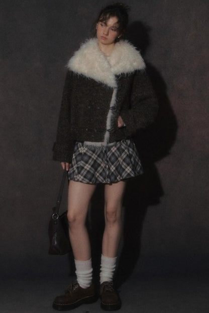 Vintage Wool Stand-Up Collar Short Jacket