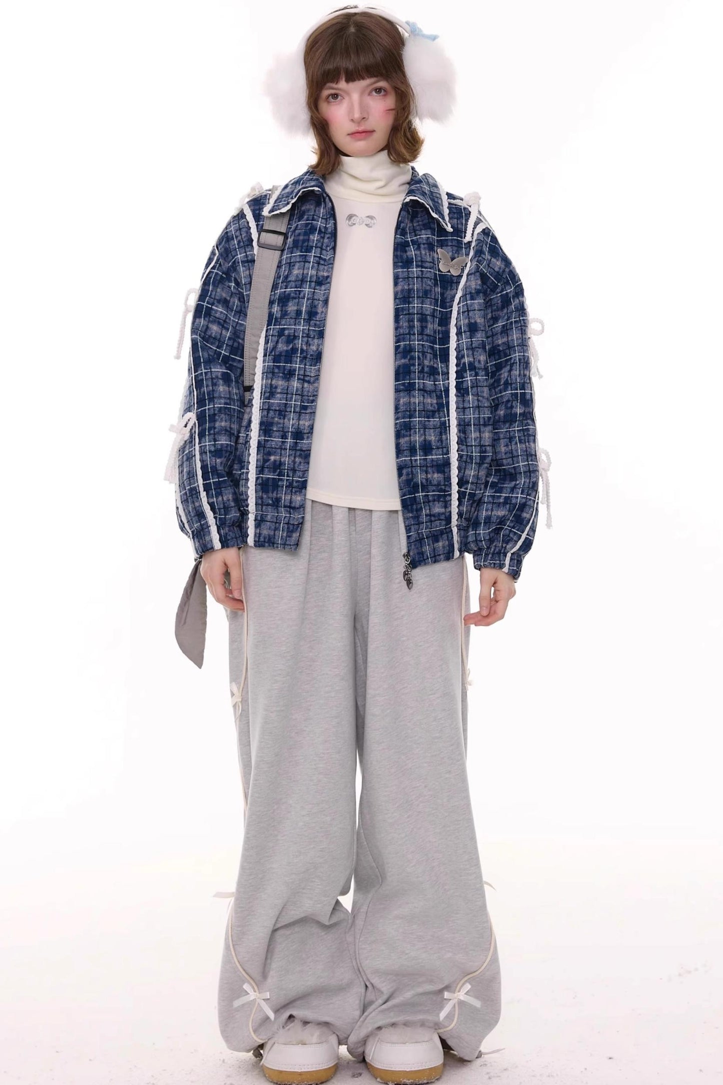 Gray Bow Wide-Leg Sweatpants