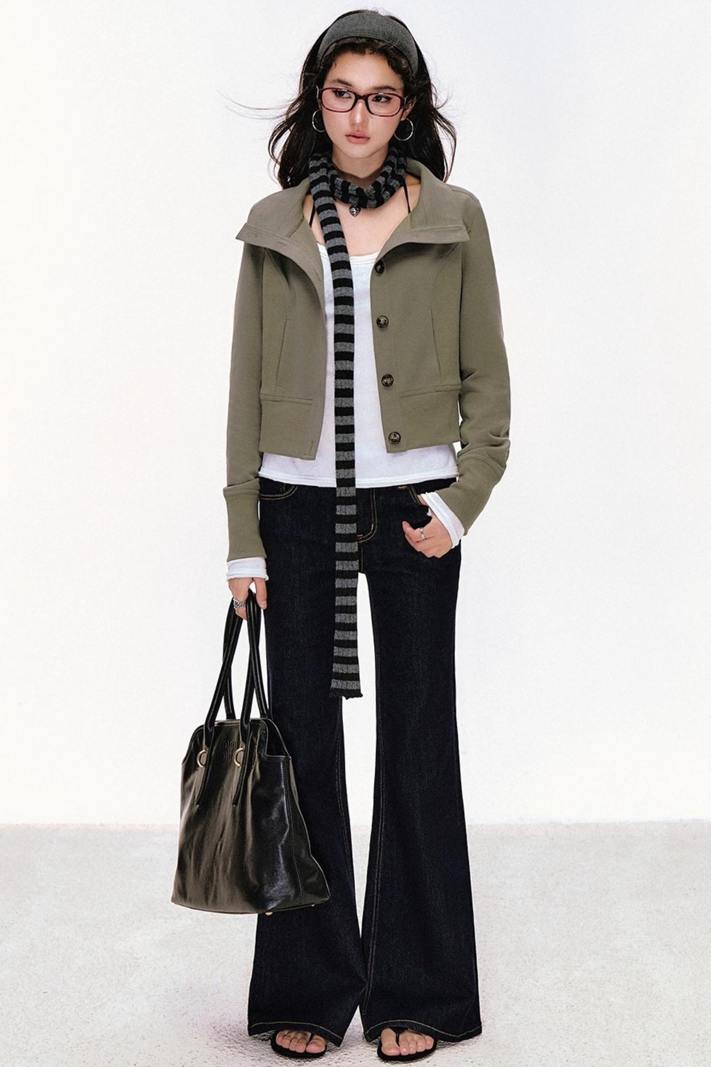 Vintage Stand-Up Collar Short Jacket