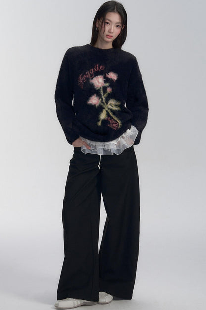 Weicher oversized Rosenpullover 