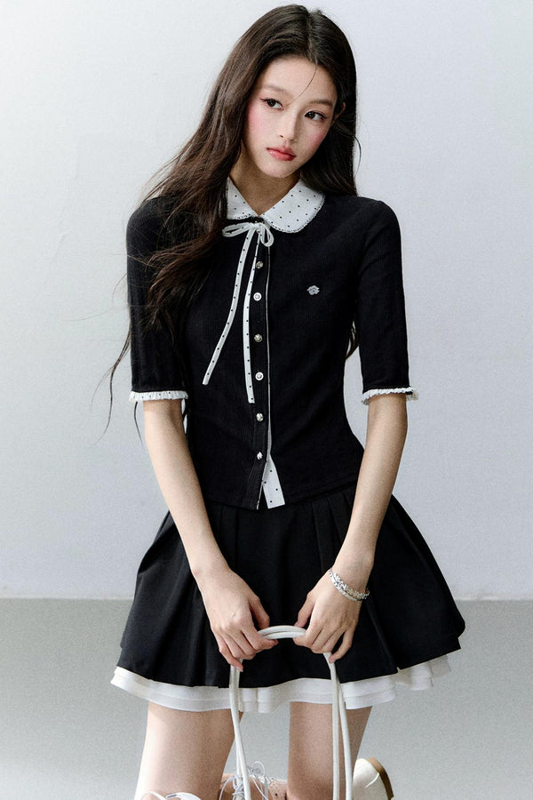 Brown Sugar Doll Collar Cardigan Top Set-Up