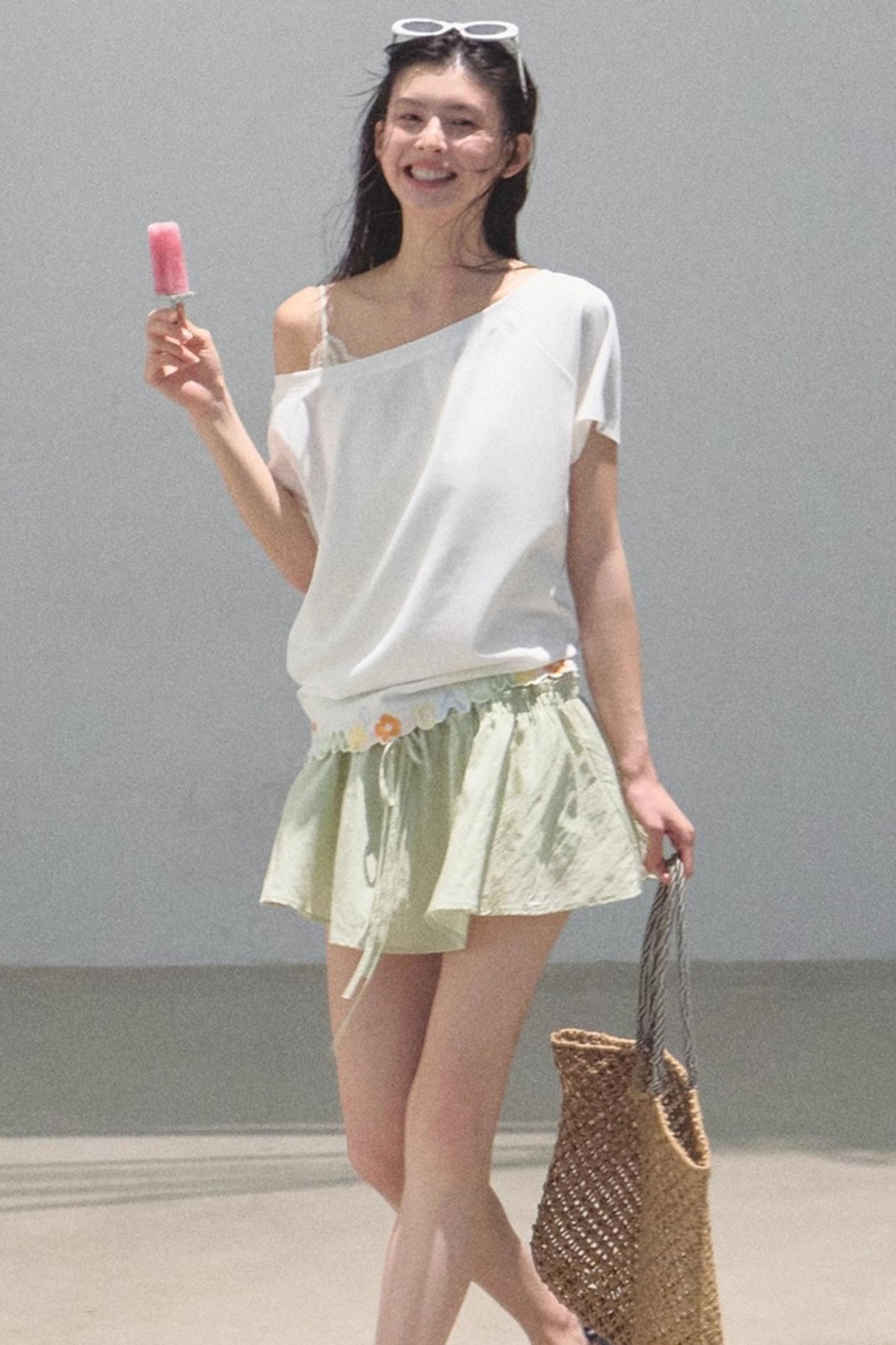 Cotton Off-the-Shoulder Embroidered Shirt