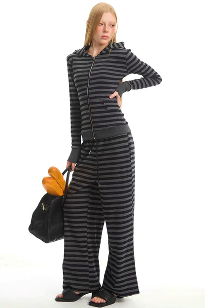 Retro Striped Hooded Top Set-Up