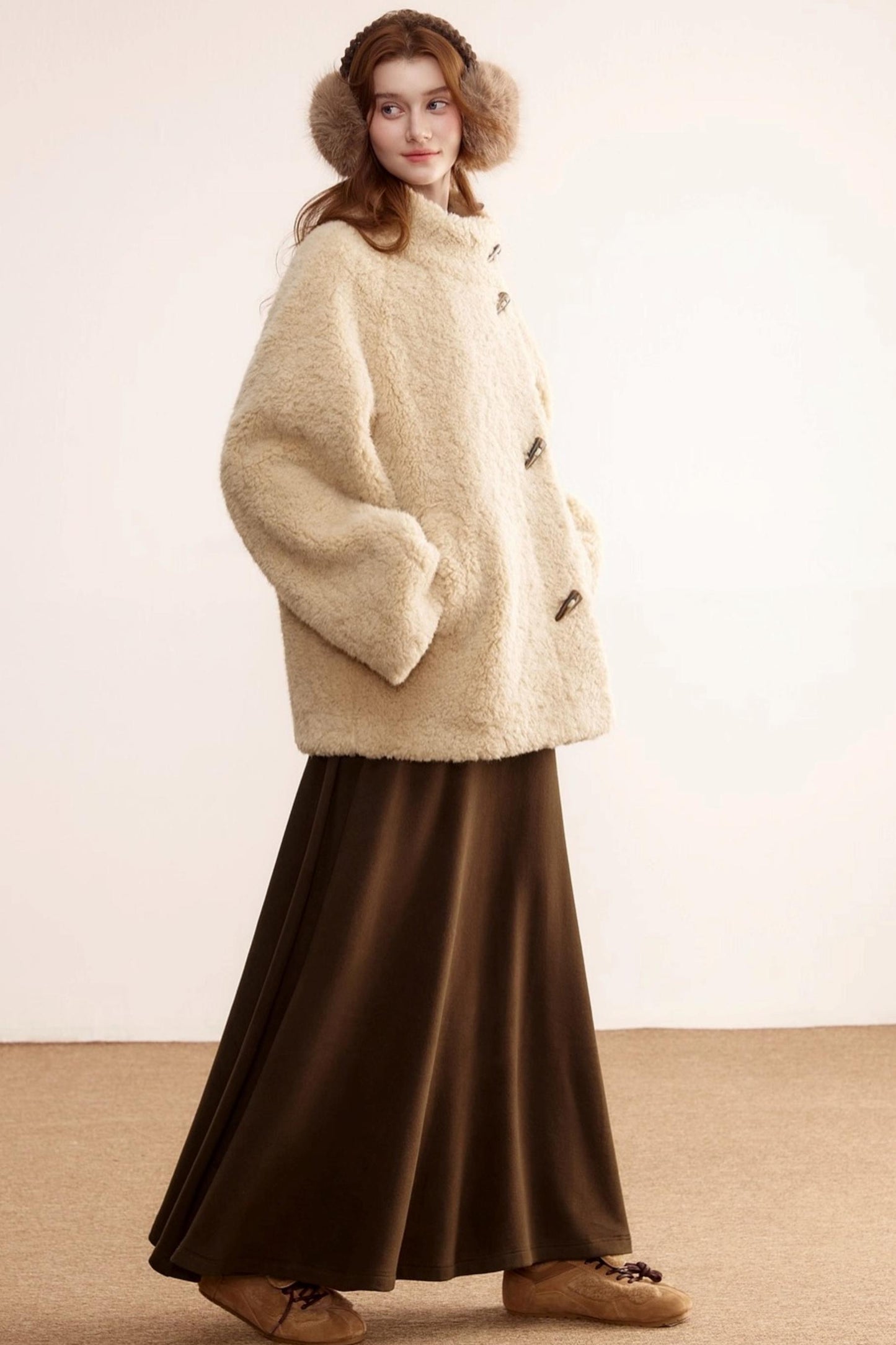 Stand-Up Collar Faux Shearling Coat