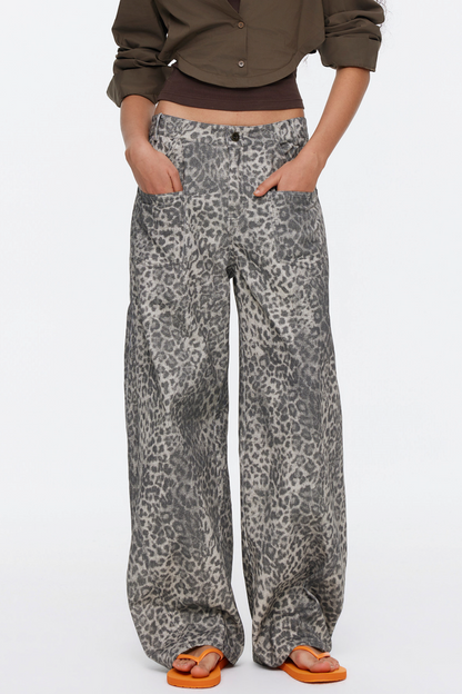 Retro Leopard Print Cotton Pants