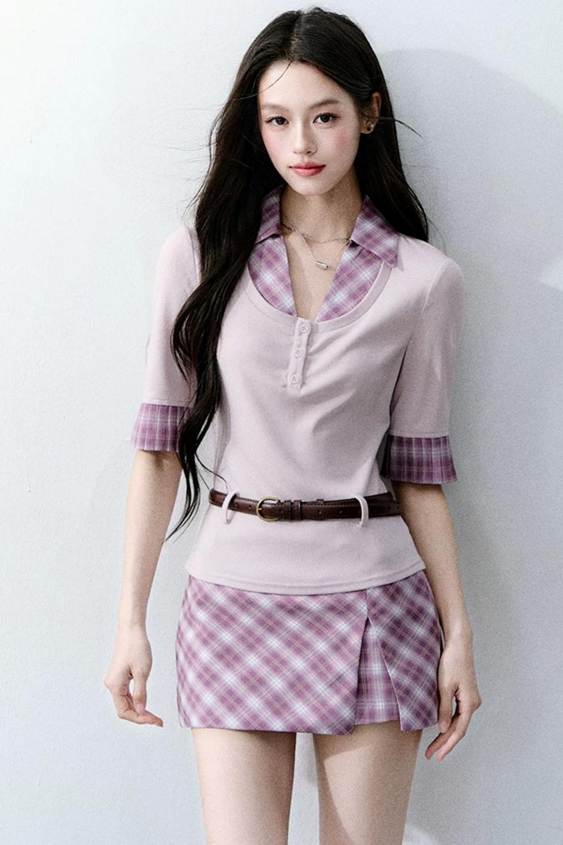 Misty Purple Patchwork Blouse Set-Up