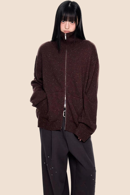 High-Neck Knitted Cardigan