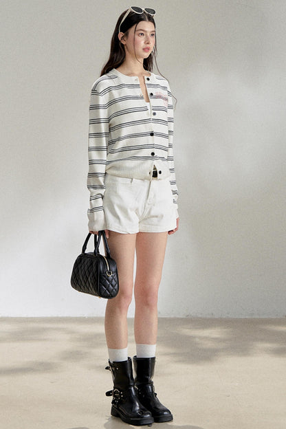 Stripe Knit Embroidery Cardigan