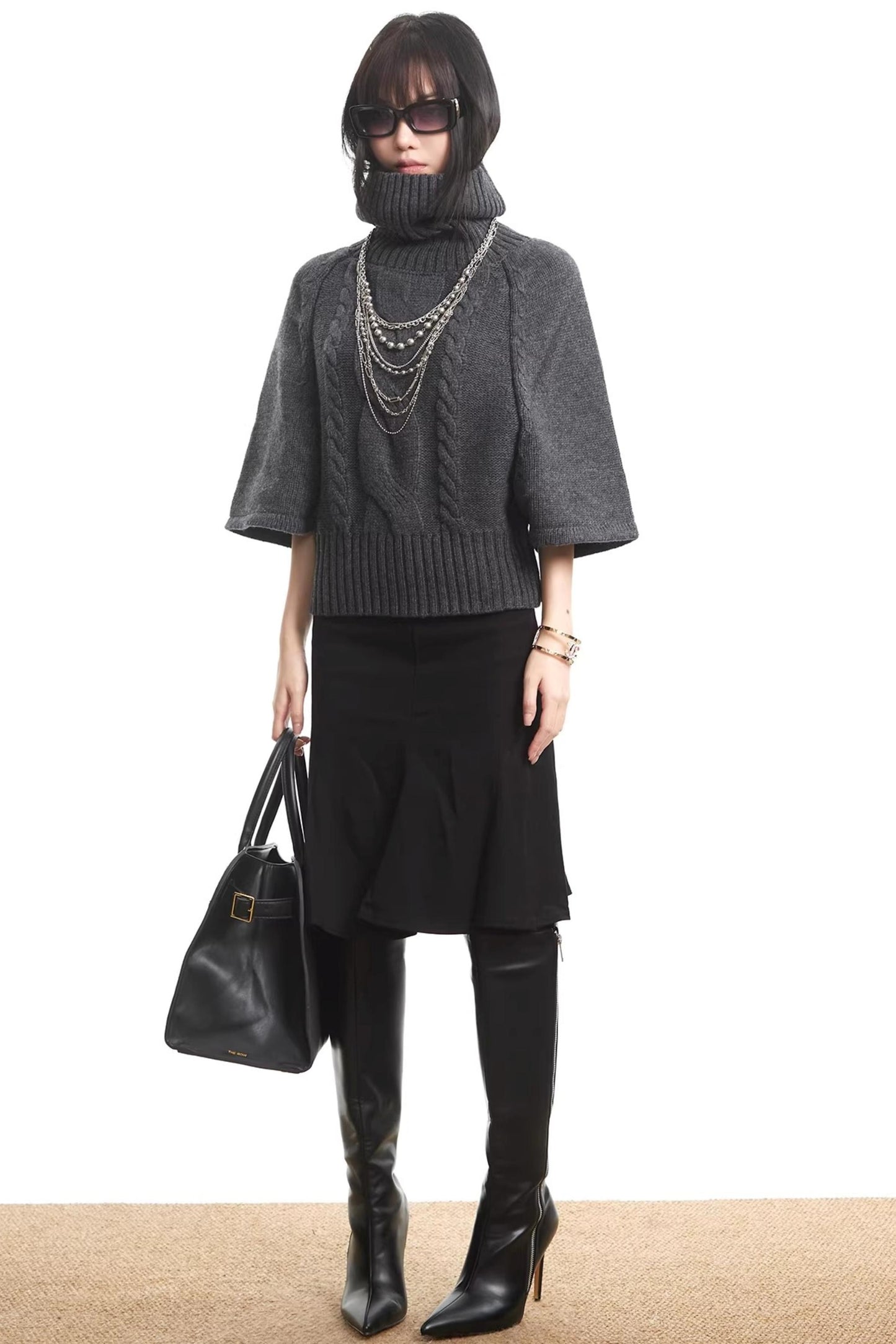 Black Pleated Fishtail Skirt