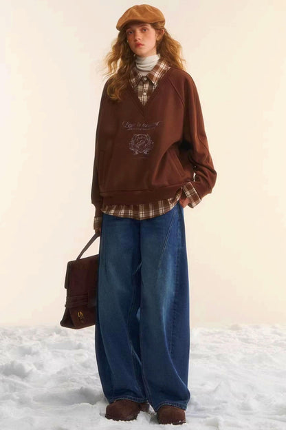 Retro Plaid Patchwork Sweatshirt