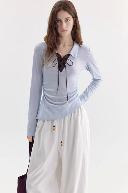 Color-Blocked Bow-Tie Polo Top