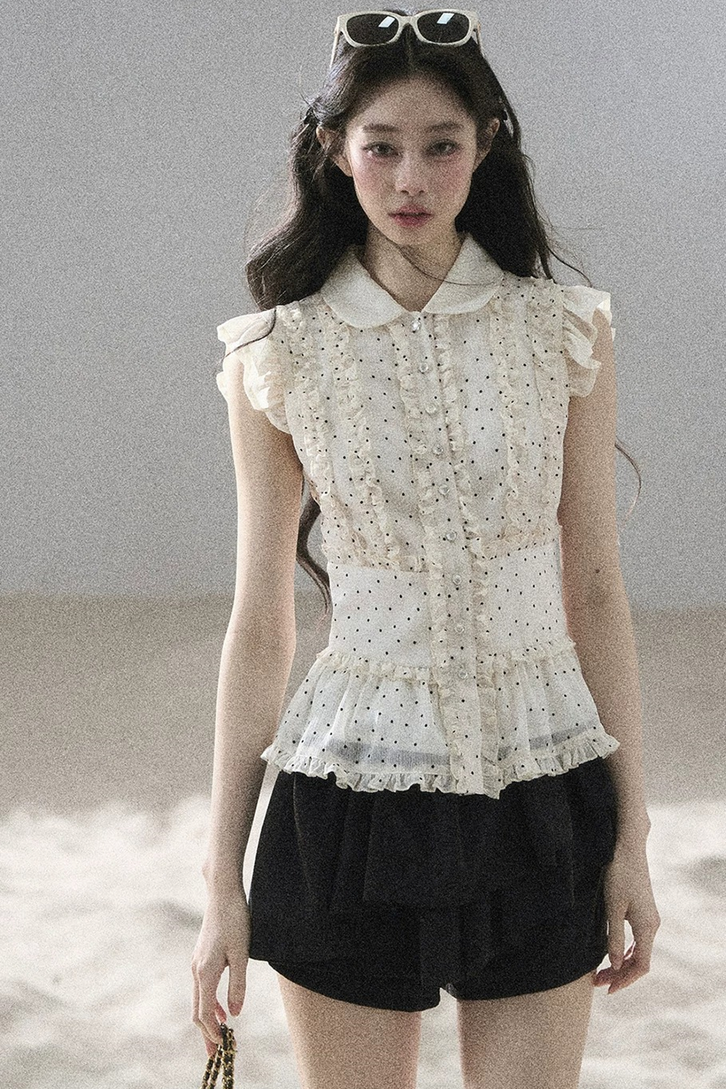 Ruffled Polka Dot Chiffon Blouse