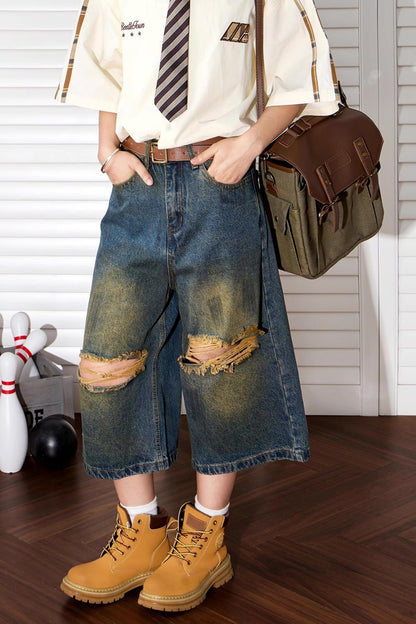 Vintage Wash Wide-Leg Shorts