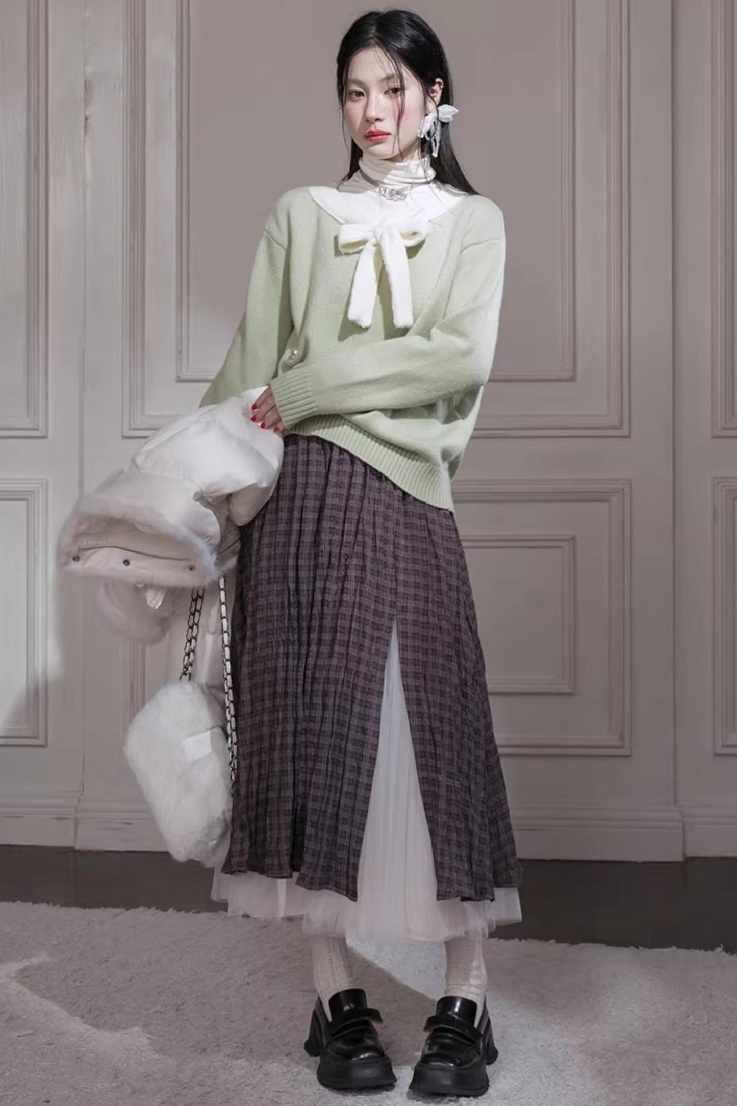 Warm Apricot Wool Tie Sweater