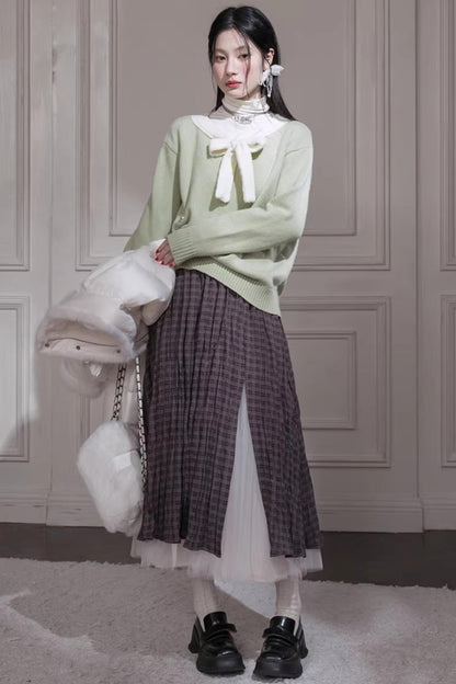 Warm Apricot Wool Tie Sweater