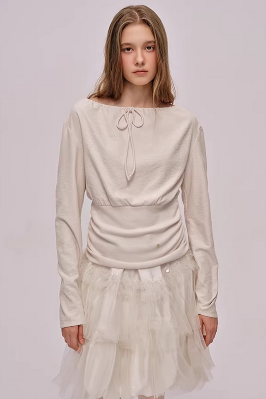 Slanted Drawstring Patchwork Top