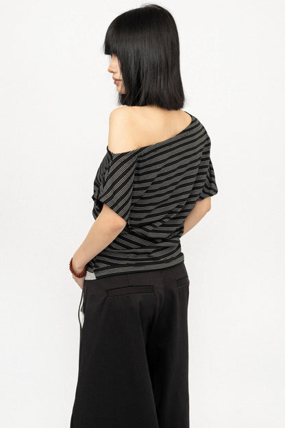 Retro-Gestreiftes-Asymmetrisches Oberteil