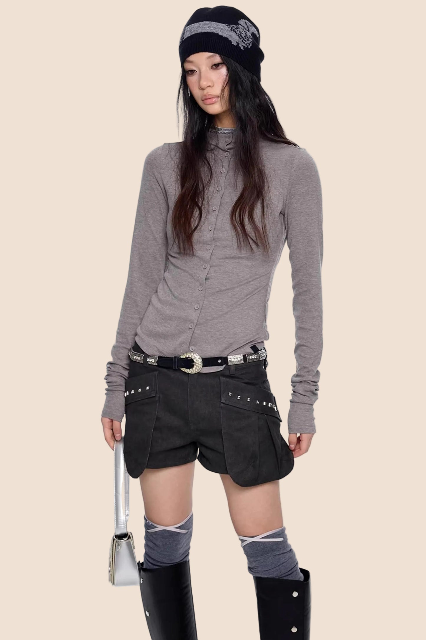 Lightweight Pleated Long-Sleeve T-Shirt