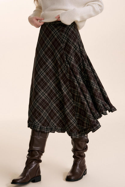 Irregular Ruffled Plaid Skirt