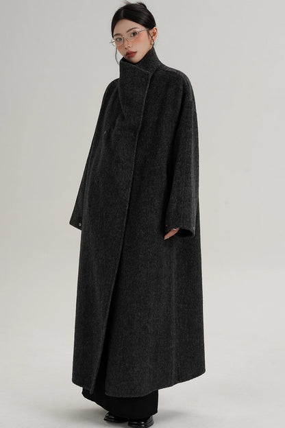 Stand-Up Collar Elongated Wool Coat