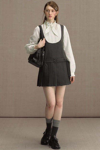 Fake Two-Piece Bow Lace-Up Shirt Dress