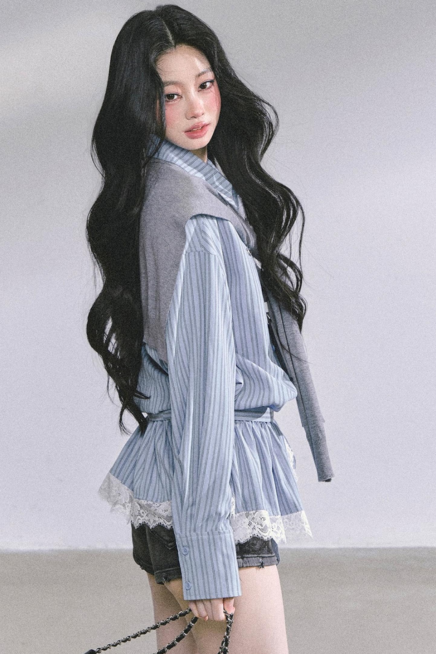 French Lace Stripe Shirt Set-Up