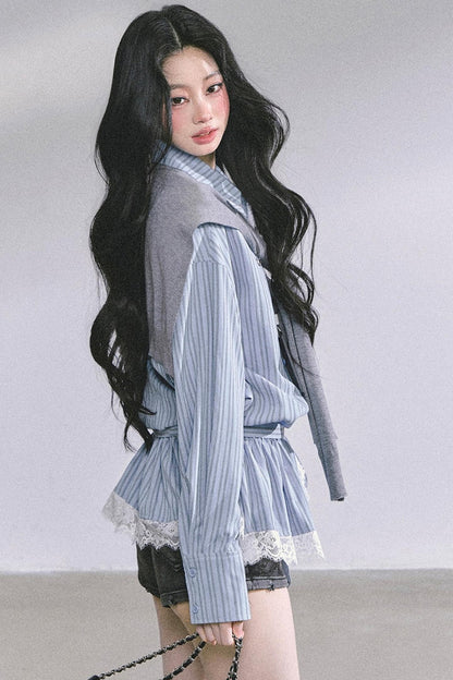 French Lace Stripe Shirt Set-Up