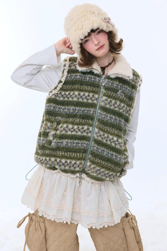 Retro Fair Isle Fleece Vest Jacket