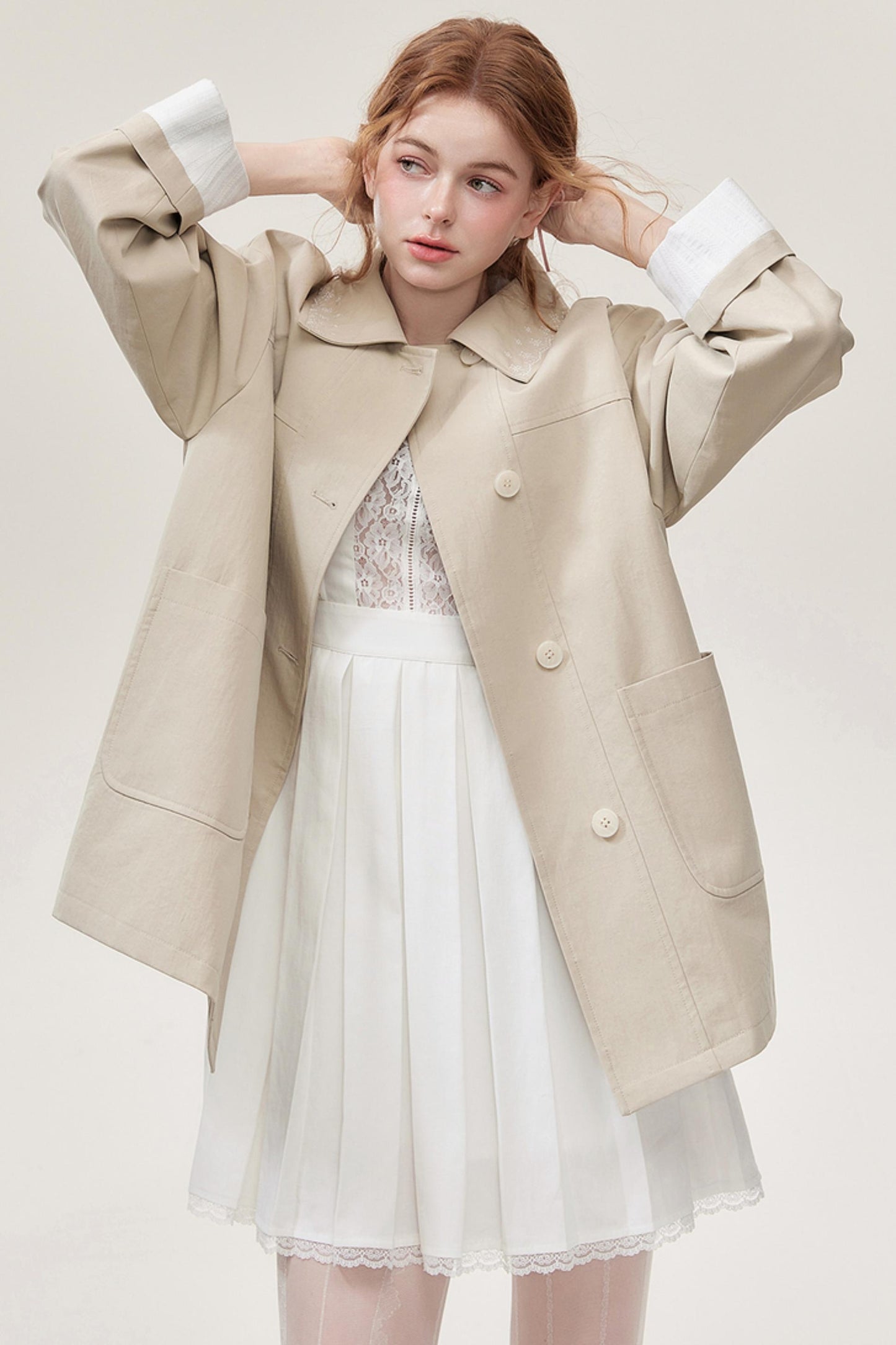 Khaki Embroidered Trench Coat