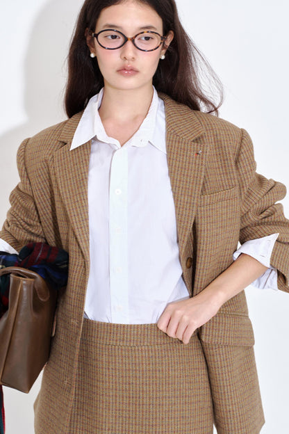 Color Block Plaid Suit Jacket