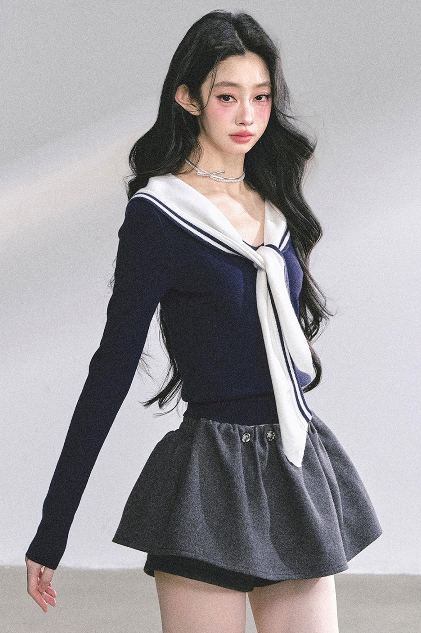 Slimming Navy Knitted Top