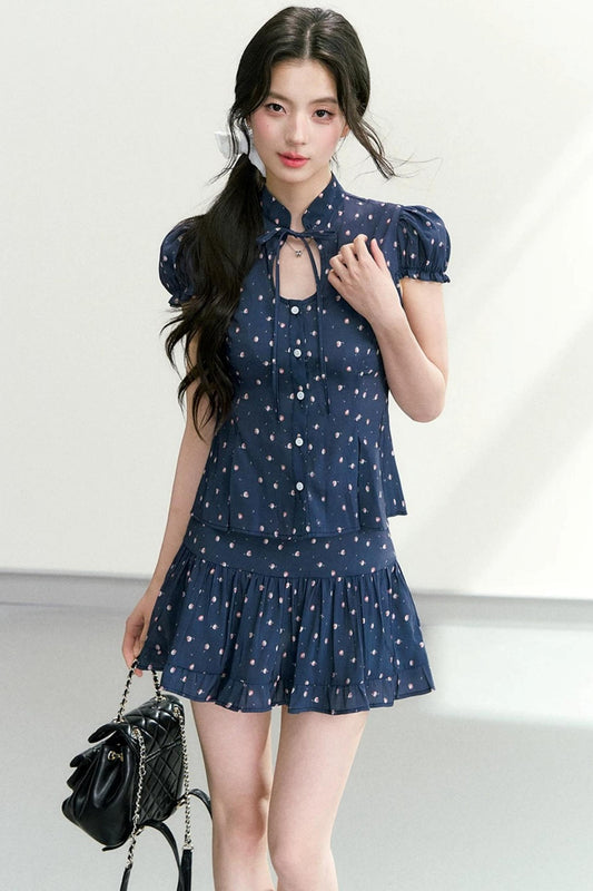 Floral Puff Sleeve Blouse Set-Up