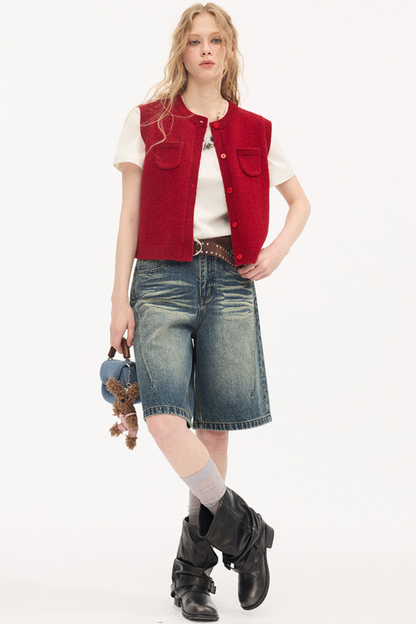 Rundhals Strickweste Cardigan