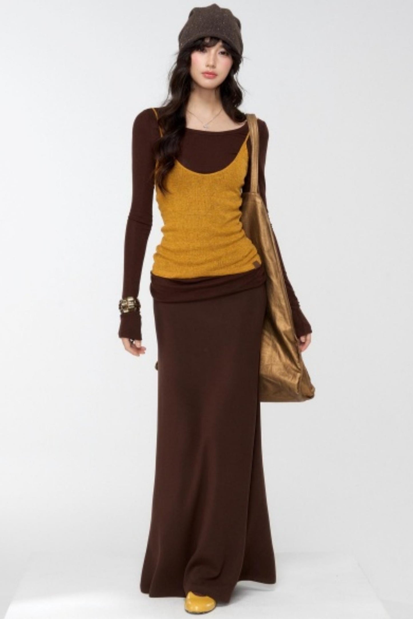 Brown Knit Relaxed Skirt