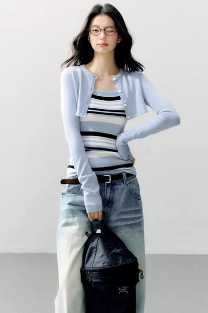 Conjunto de blusa de tirantes a rayas