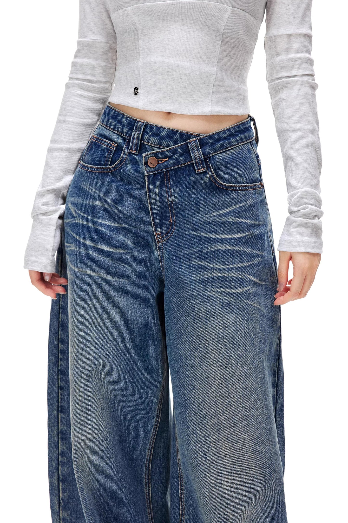 Vintage Distressed Whiskered Jeans