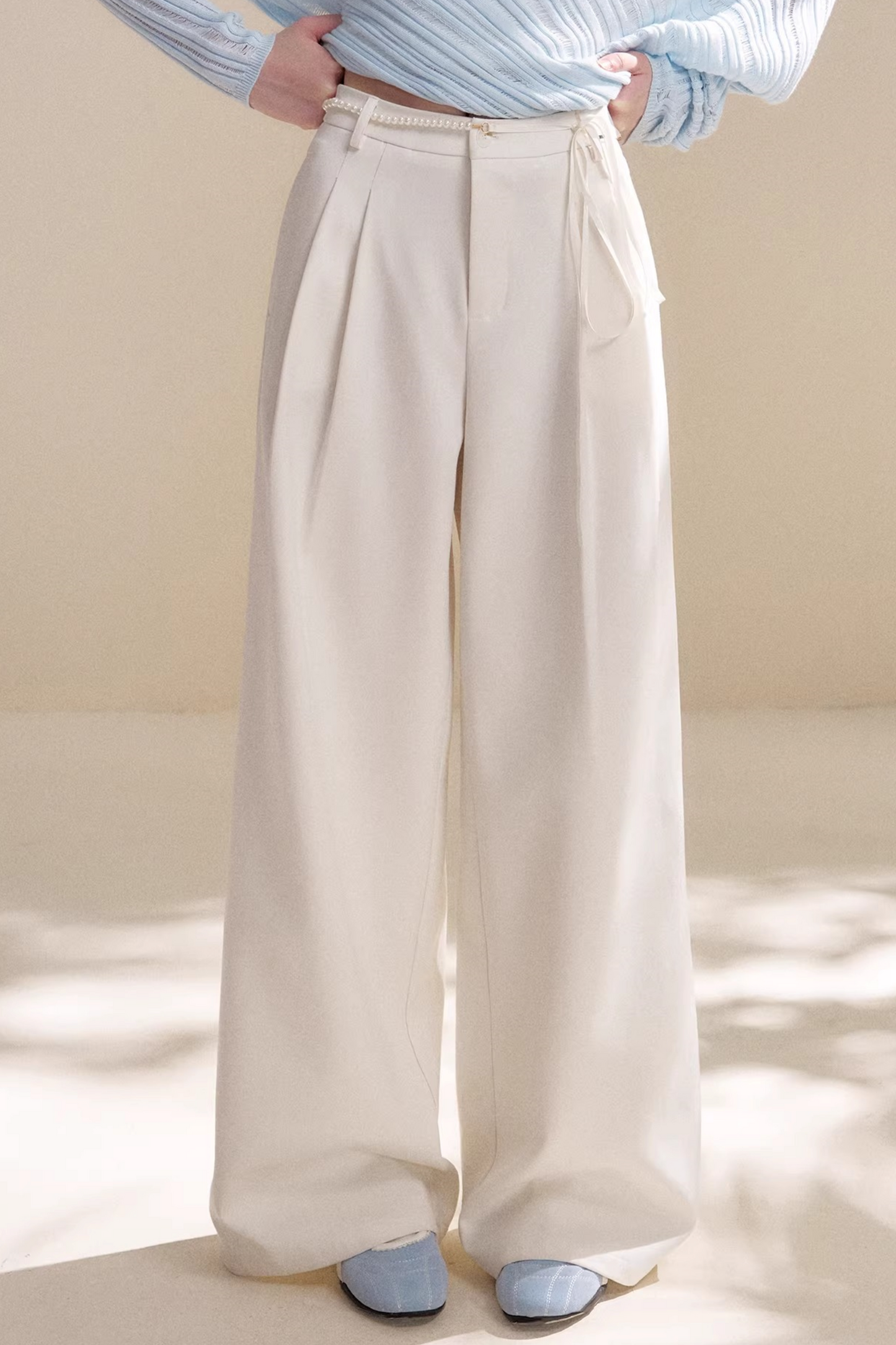 Tencel Wool Pearl Pleated Pants