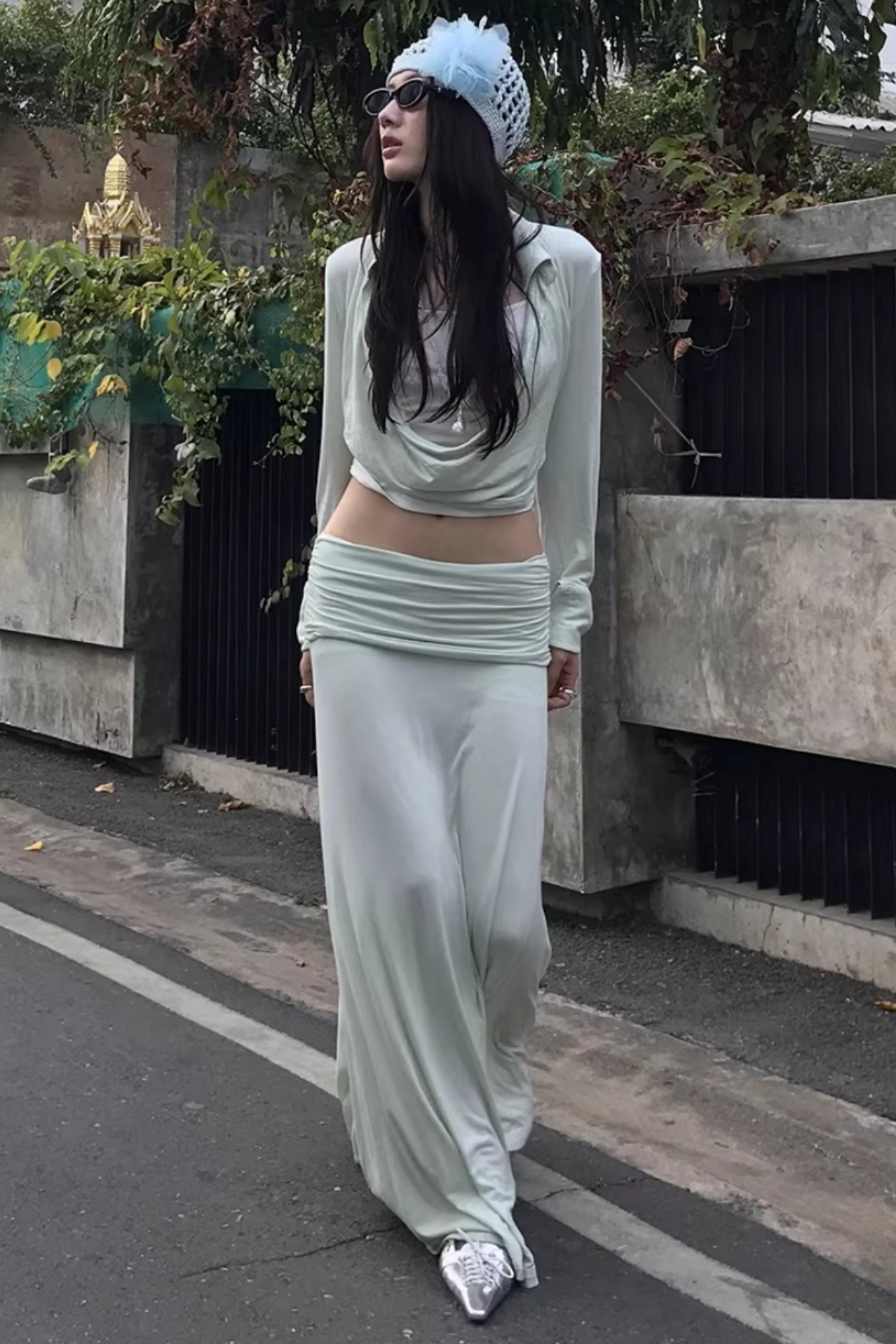 Color-Block Knit Cowl Top Set