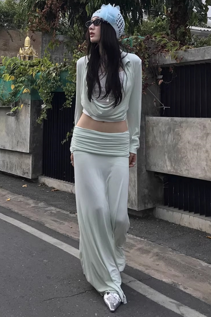 Color-Block Knit Cowl Top Set