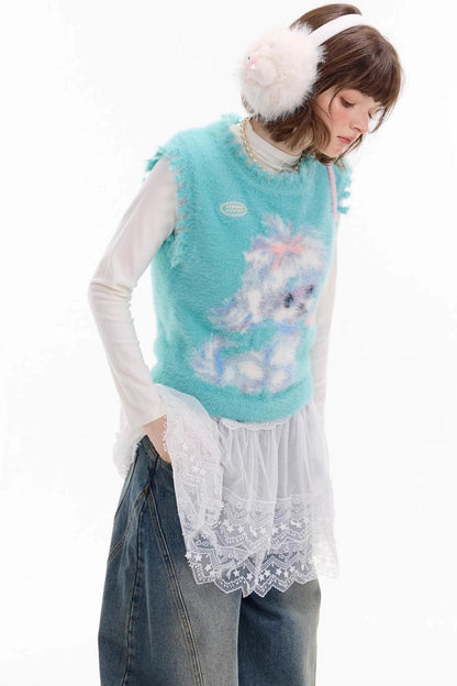 Autumn Vintage Teal Dog Knitted Sweater