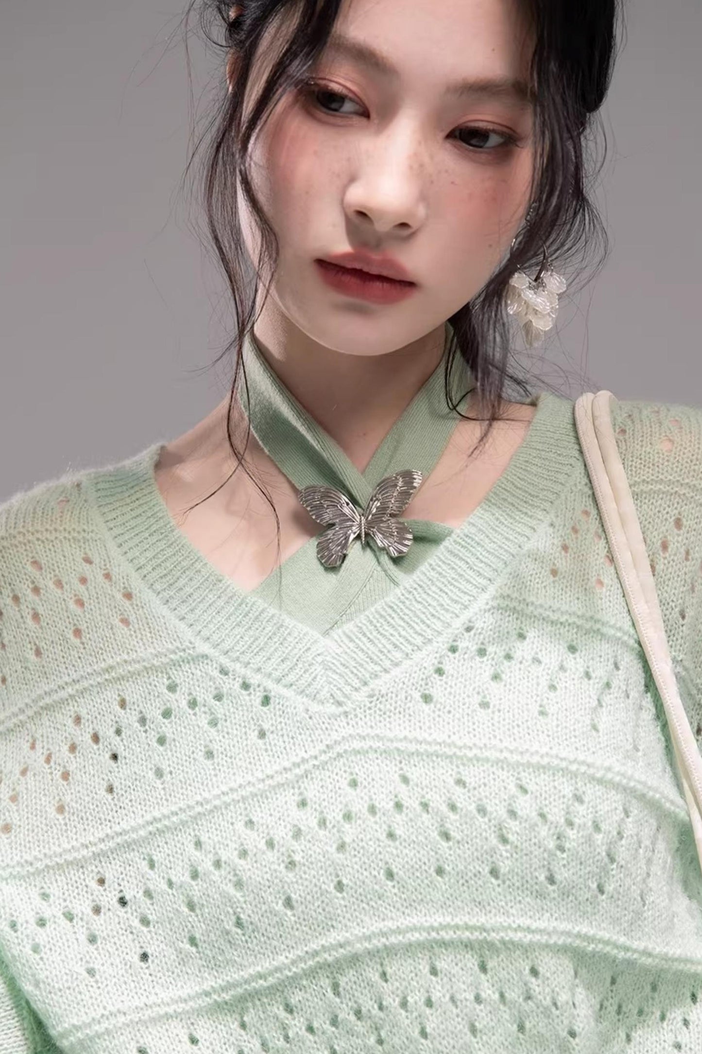 Ensemble Gilet Tricoté Vert Printemps