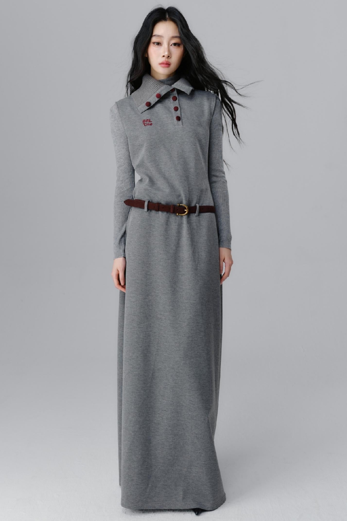 Gray Dream Polo Neck Dress Set-Up