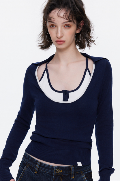 Color-Blocked Wool Knit Top Set-Up