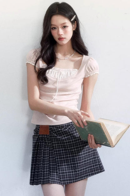 Sweet Retro Plaid Skirt Suit Set-Up