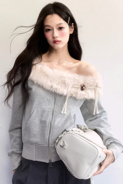 Mist Gray Off-Shoulder Jacket